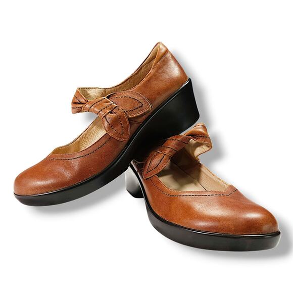 Alegria Leather Mary Jane Heels EU 41 (US 10.5-11) Brown Comfort Strap Clog EUC - Picture 1 of 9
